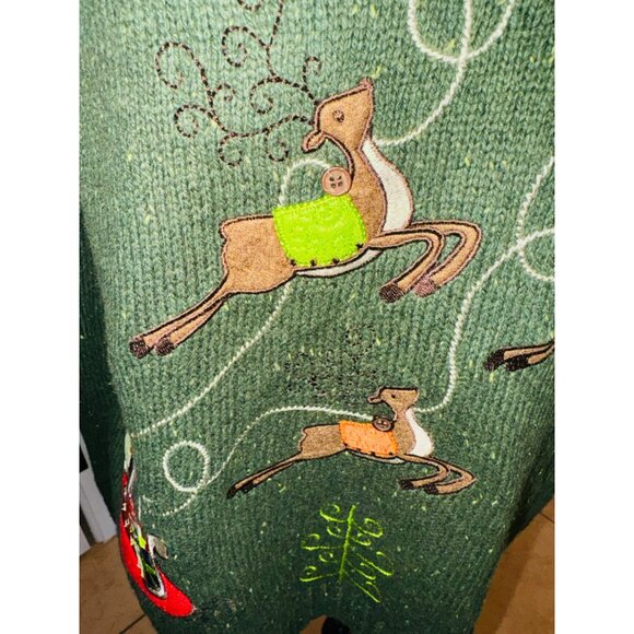 Christopher & Banks Wool Reindeer Zip Christmas Holiday Ugly Sweater XL Green - Picture 9 of 12